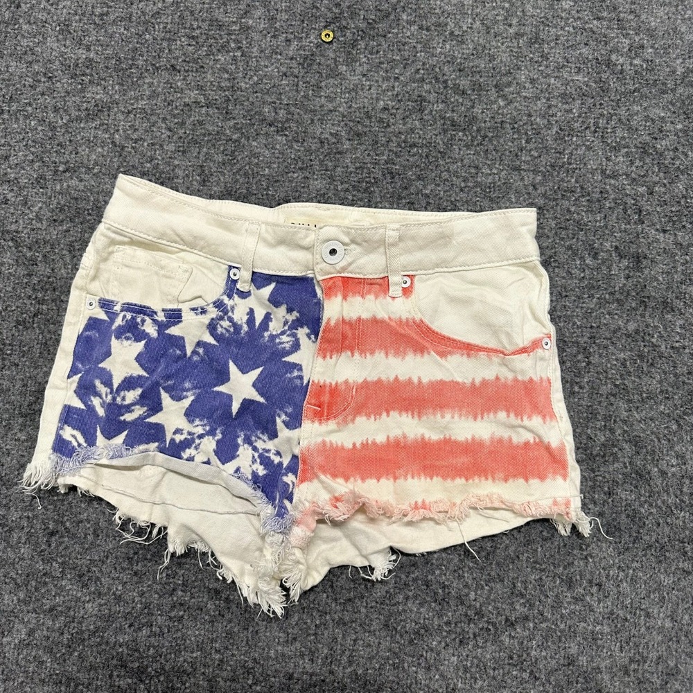 Bullhead Shorts Womens Size 28 White American Flag Stars Stripes Denim Cutoffs